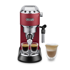 De'Longhi Dedica Style EC 685.R Espresso Filter Holder Espresso Machine with Professional Milk Foam Nozzle 15 cm Wide 1 Litre Water Tank Full Metal Casing E.S.E Pads Red