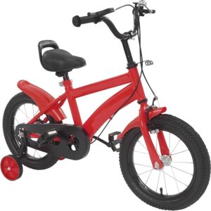 14 Zoll Kinderfahrrad, Fahrrad für Jungen und Mädchen mit Stützrädern und Duales Bremssystem, Höhenverstellbares Kinderfahrrad ab 3 Jahre für Schulung, Outdoor Reiten