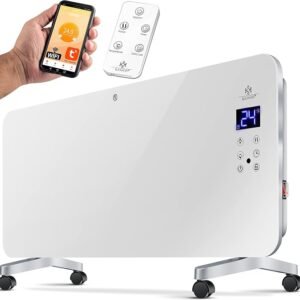 KESSER® Elektro Glasheizung Glaskonvektor Elektroheizung Heizung Heizkörper, Touchscreen, APP, WiFi Funktion Inkl. Fernbedienung, LCD-Display, Timer, als Stand- oder Wandgerät mit 2000 Watt, Weiß
