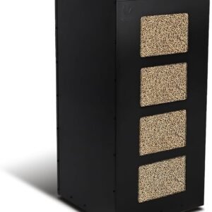 Vounot® Pelletbehälter aus Metall mit Rollen Pelletdose 45kg mit abnehmbarem Sieb und 4 transparenten Füllstandsmessern Pelletaufbewahrung Aufbewahrung für Pelletofen 36x36x76cm Schwarz